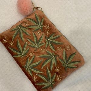 Embroidered Mary Jane cannabis leaf clutch/pouch